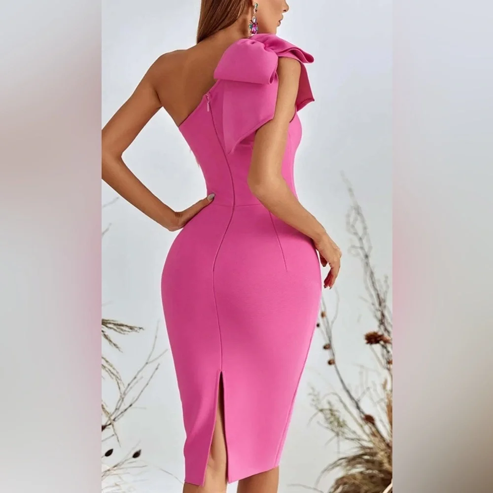 NEW Bella Barnett Pink One Shoulder Midi Cocktail Dress Size L - Picture 2 of 5